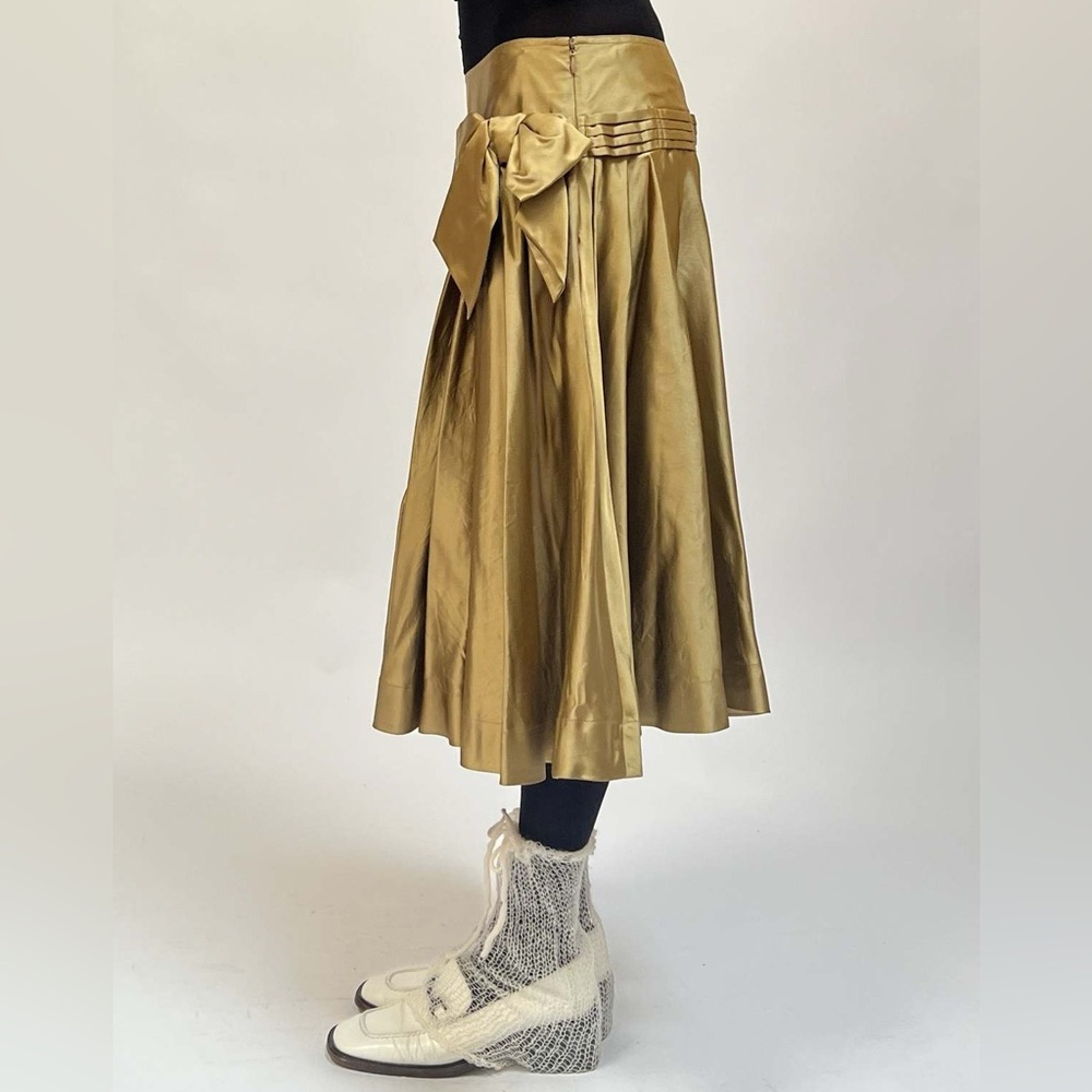 Vintage DKNY 100% Silk Gold Midi Skirt Bow Detail Size 10 Quiet Luxury Y2K - Picture 2 of 9